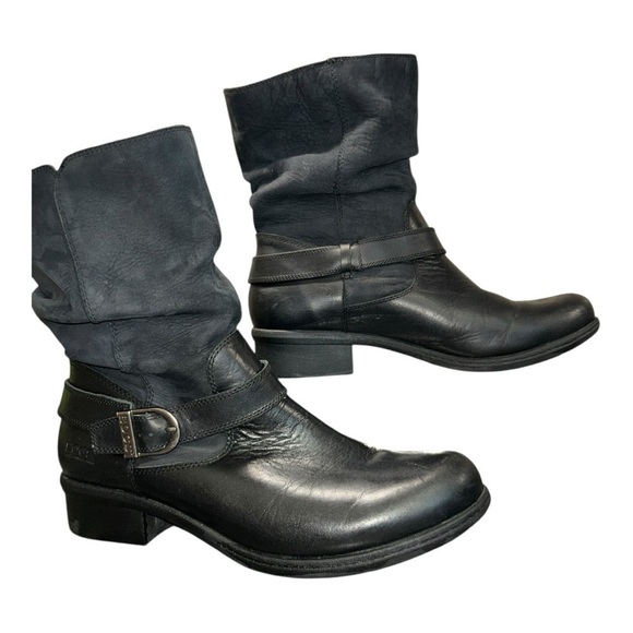 Bogs Shoes - BOGS Cassie Black Leather Low Slouchy Buckle Slip On Ankle Riding Boots Size 11